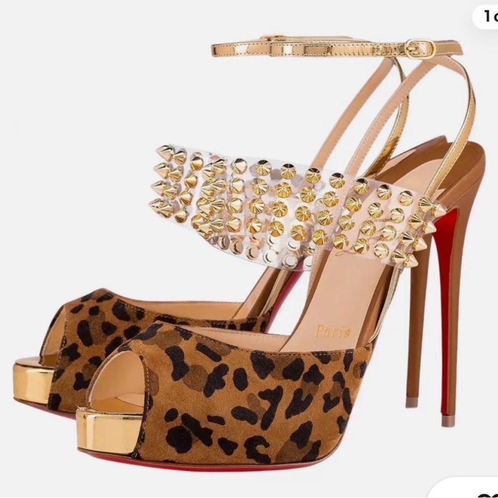 Christian Louboutin Levita Girl 120mm Leopard Print With Gold Heels